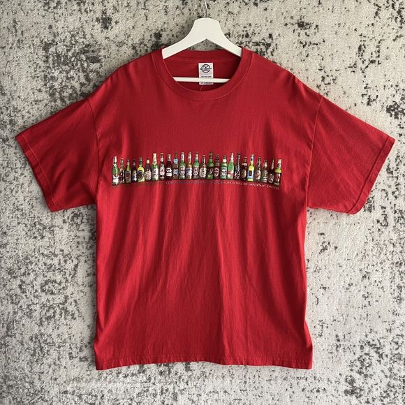 Delta Beer Graphic Print Tshirt Men Size L Jersey Knit Red Multicolor Bottles - Picture 5 of 11